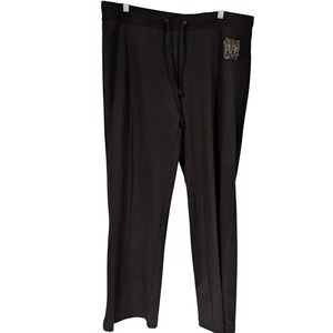 Anne Klein Jeans Sweatpants Large Black Rhinestone Lion Bling Wide Leg Lounge